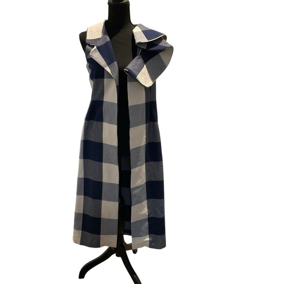 JOHANNA ORTIZ Zona Franca S.A.S. Blue/white Plaid Vest/dress Red Bow 4 W/pockets - Picture 8 of 15